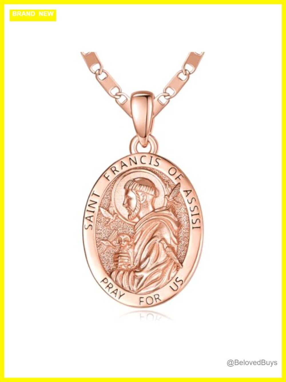 14k Rose Gold Plated 925 Sterling Silver St Francis Pendant Necklace 22in